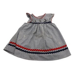 Girls‎ Goodlad Summer Sailboats Beach Portrait Seersucker Dress 12 mos Red Blue